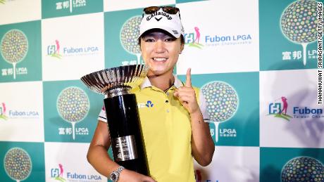 Ko poses with the trophy after winning the LPGA Taiwan Championship on October 25, 2015.