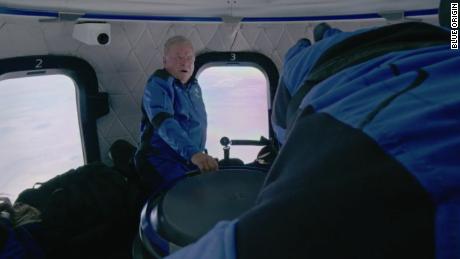 William Shatner and the NS-18 crew in the capsule, floating around.