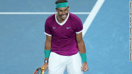 Rafael Nadal reacts after winning the semi-final against Matteo Berrettini.