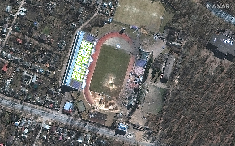 The Chernihiv Stadium has suffered significant damage.