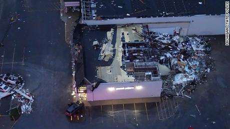 The Michigan State Police Aviation Unit captured photos of the damage done to a Gaylord Hobby Lobby store when a tornado hit the area Friday afternoon.