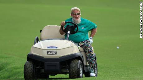 Daly makes his way through the fairway in his cart during the first round of the 2022 PGA Championship.