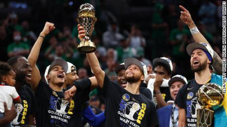Curry wins the Bill Russell NBA Finals MVP Award after defeating the Celtics in Game 6 of the 2022 NBA Finals.