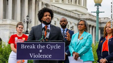 Gregory Jackson outside the US Capitol during a press conference following the passage of the Bipartisan Safer Communities Act, June 2022.