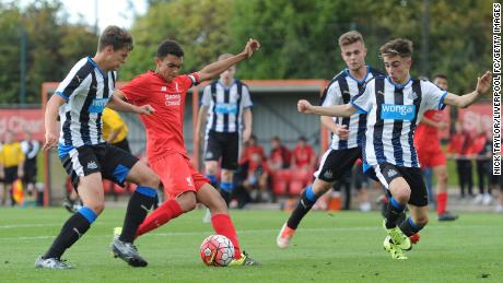 Alexander-Arnold hits the target during the Premier League match Liverpool vs. Newcastle United U18 on September 26, 2015. 