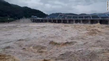 Floodwater in Seoul, South Korea, amid heavy rainfall on August 8, 2022.