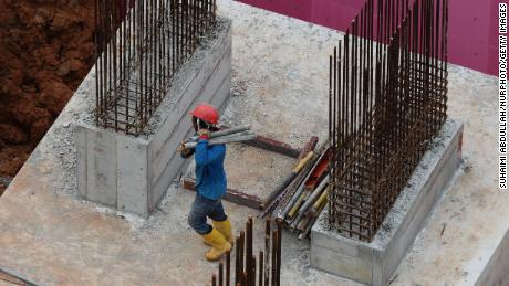 A migrant worker on a construction site in Singapore.