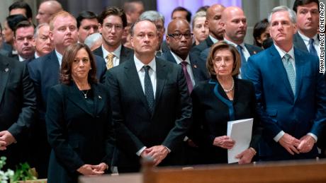 Vice President Kamala Harris, her husband Doug Emhoff, Speaker of the House Nancy Pelosi and House Minority Leader Kevin McCarthy were among those in attendance. 