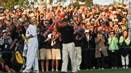 Immelman celebrates winning the Masters at Augusta National Golf Club in April 2008.
