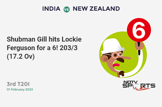 IND vs NZ: 3rd T20I: It's a SIX! Shubman Gill hits Lockie Ferguson. IND 203/3 (17.2 Ov). CRR: 11.71
