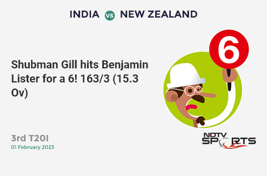 IND vs NZ: 3rd T20I: It's a SIX! Shubman Gill hits Benjamin Lister. IND 163/3 (15.3 OV). CRR: 10.52